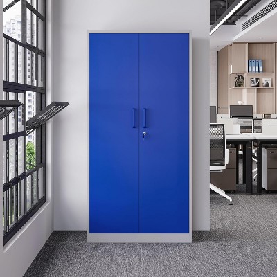 Metal Storage Cabinets with Lock Doors, 67.32" Tall Steel Garage Storage Cabinet with 2 Doors & 4 Shelves for Garage, Home ,Office