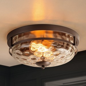 Rennnsan Luniva 13"W 2-Light Bowl Hammered Glass Classic Dimmable Flush Mount - 1 of 4