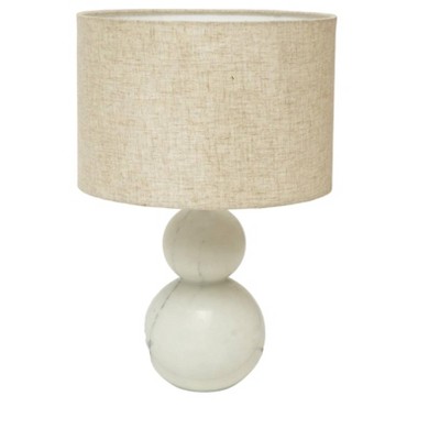 HomeRoots 18" Distressed White Marble Round Table Lamp With White Drum Shade