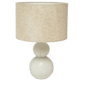HomeRoots 18" Distressed White Marble Round Table Lamp With White Drum Shade - 1 of 4