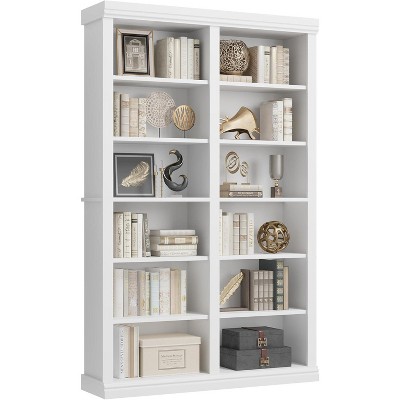 6 Tier Bookcase with 12 Cubbies, Farmhouse Wide Bookcase Wooden Book Shelf for Living Room Apartment Office