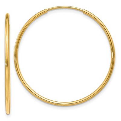 Black Bow Jewelry 1.25mm, 14k Yellow Gold Endless Hoop Earrings, 28mm (1 1/10 Inch)