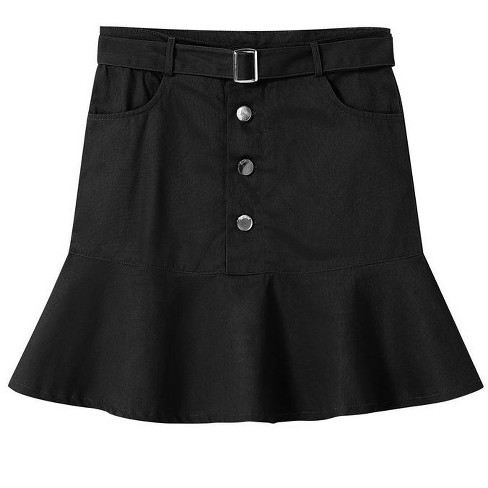 Girls Belted Skirt High Waist Midi Skirts With With Ruffle Hem Front Button Cute Flounce Skirts With Pockets Mermaid Hem Mini Skirt Black 11 12 Years Target