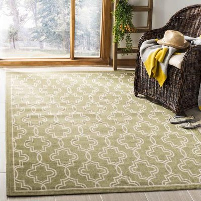 Handmade Green and Beige Geometric Rectangular Area Rug