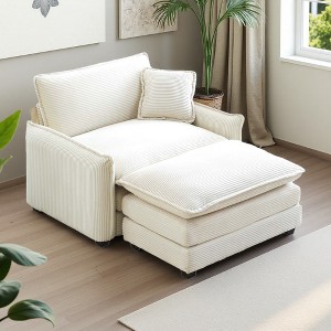 Corduroy Single Sofa with Footstool & Pillow - 1 of 4