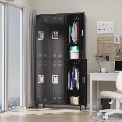 Garvee 3-Door Metal Lockers for Employees 72 Inch Tall Heavy-Duty Black Metal Office Storage Cabinet, Black