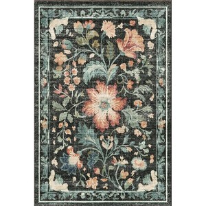 Retro Botanical Polyester Area Rug Floral Patterned Rug Stylish Floor Decor for Living Room Bedroom - 1 of 1