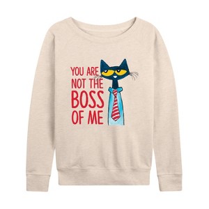 Women's - Pete the Cat - Not The Boss Of Me Lightweight French Terry Wide Neck Long Sleeve Shirt - 1 of 4