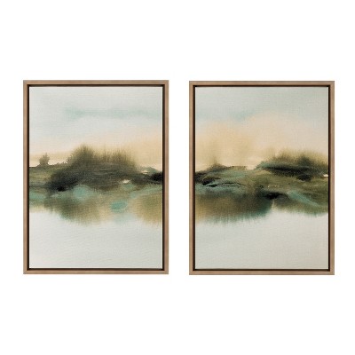 Tranquil Meadows Abstract Landscape Canvas Art Set in Gold Frame