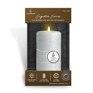 LumiPur 3.5"x7" Signature Natural Glow Flickering Flameless LED Wax Pillar Candle Gray Fog - 1 of 4