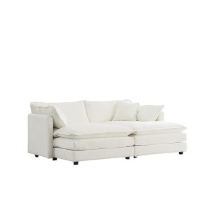 Dexmallle Upholstered 2 Seater Sofa and 2 Ottomans,White - 1 of 4