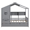Wooden Kids House Bed With Sturdy Pinewood Frame, Modern Design for Child Play & Sleep with Storage and Trundle-Maison Boucle - 3 of 4