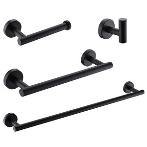 ChicFurnit Bathroom Towel Holder 4 Piece Matte Black Set Wall Mounted for Stylish Bathroom Decor, Black, 26"*7.1"*3.1" - 1 of 4