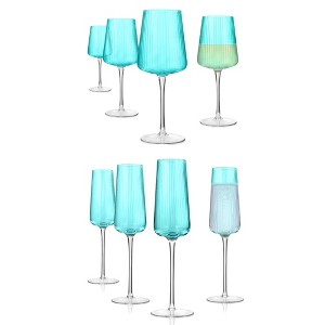 Artland Soho Optic 8.5oz Champagne Flute & 14oz Goblet 8-Piece Set, Stemmed Glasses for Weddings, Parties, Versatile Use, Dishwasher Safe - Turquoise - 1 of 4