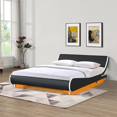 Bed frame, wooden bed with backrest, easy to assemble, wooden platform bed frame, multi-function bedroom bed