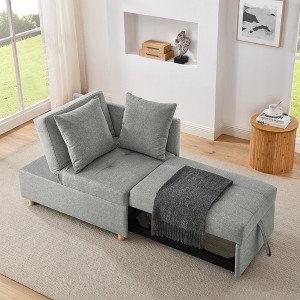 Linen Sleeper Sofa Chair with Pull-Out Bed & Wheels - 1 of 4
