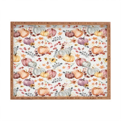 Ninola Design Pumpkins Fall Floral Ecru Rectangular Tray - Deny Designs