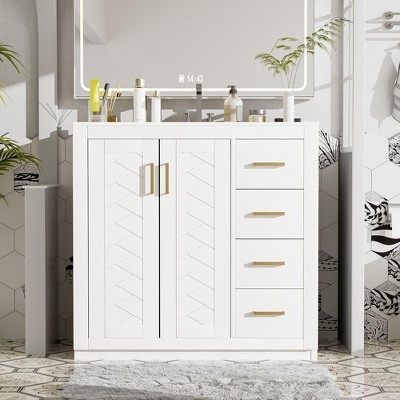 NicBex 36" Bathroom Vanity Cabinet with Ceramic Sink Combo,Chic&Stylish Bathroom Cabinet with Large Storage,Freestanding Vanity Combo Set