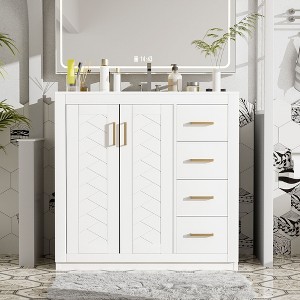 NicBex 36" Bathroom Vanity Cabinet with Ceramic Sink Combo,Chic&Stylish Bathroom Cabinet with Large Storage,Freestanding Vanity Combo Set - 1 of 4