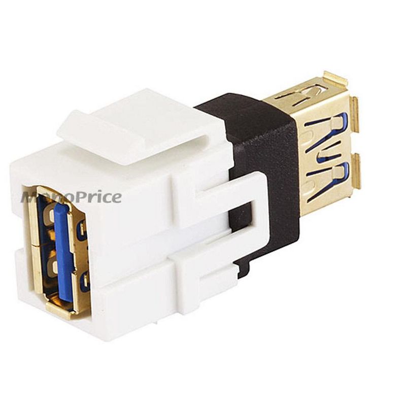Monoprice Keystone Jack - USB 3.0 A Female to A Female Coupler Adapter - White | Flush Type, 2 of 3