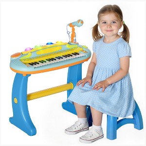 Qaba Kids Piano Keyboard, 37 Key Piano for Kids, Electronic Music Educational Instrument with Microphone, Stool, for 3-6 Years, Blue - 1 of 4