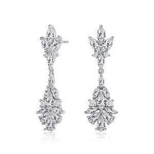 Guili Sterling Silver Rhodium Plated Clear Marquise with Pear and Round Cubic Zirconia Cluster Drop Earrings, an Exquisite and Dazzling Design - 1 of 3