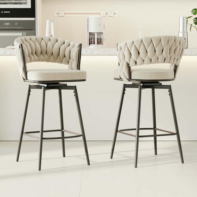 Resenkos Counter Bar Stools, Counter Stool,360��Swivel Bar Chairs set of 2 with Backrest, Metal Leg Modern Luxury Kitchen Chair,Beige White