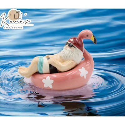 Hand-Painted Ceramic Santa on Flamingo Salt and Pepper Shakers