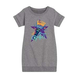 - Karma's World - Open Your Mind, Open Your Heart Graphic Short Sleeve Fleece Dress - 1 of 3