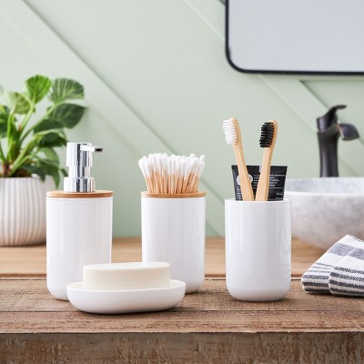White and Bamboo 6-Piece Bathroom Accessories Set