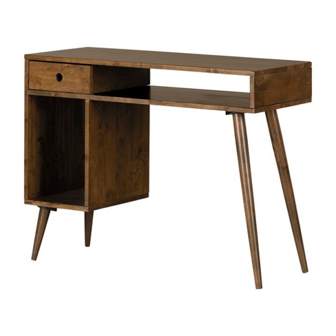 Modern Simple Home Office Desk, Mid Century Modern Computer Writing Desk  with Drawer Solid Wood Legs and Open Storage Cubby, Small Vanity Table Desk