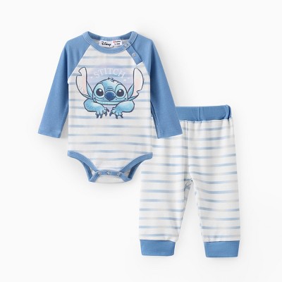 PATPAT Disney Stitch Baby Girls/Boys 2pcs Naia? Character Striped Print Long-sleeve Romper with Pants Set