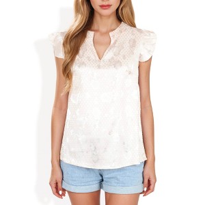 Anna-Kaci Women's Floral Jacquard Blouse with Ruffle Sleeves and V-Neckline for Everyday Looks - 1 of 4