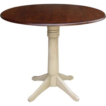 International Concepts 42 inches Round Dual Drop Leaf Pedestal Table - 36.3 inchesH, Almond/Espresso Finish