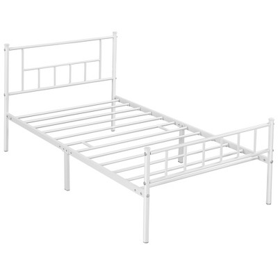 View of Yaheetech Basic Metal Bed Frame With Headboard And Footboard, White ...