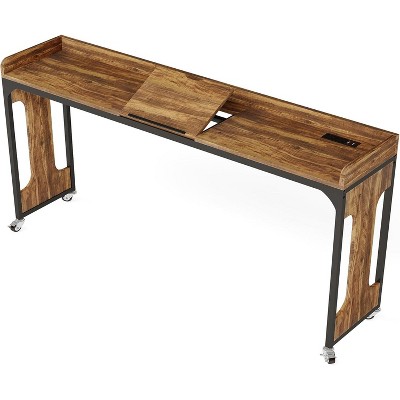 Tribesigns 71" Queen Size Overbed Table with Adjustable Tilt Board, Mobile Laptop Cart with Outlets & USB Ports