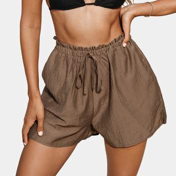 Women's Brown Elastic Waist Cover-Up Shorts - Cupshe