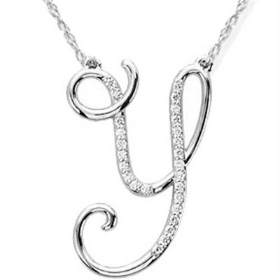 Pompeii3 1/4ct Diamond "Y" Initial Pendant 18" Necklace 14K White Gold