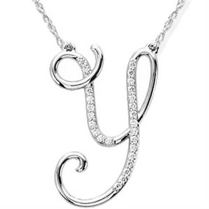 Pompeii3 1/4ct Diamond "Y" Initial Pendant 18" Necklace 14K White Gold - 1 of 2