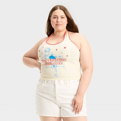 Women's Star Spangled Bombshell Halter Graphic Tank Top - Off White