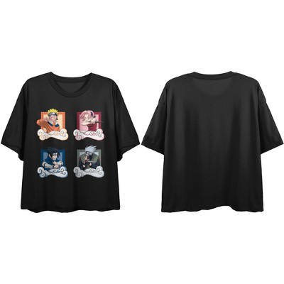Naruto Classic Characters Grid Women's Black Crop Tee-Small