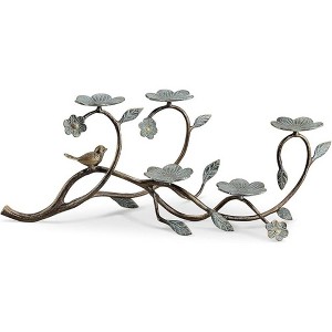 SPI Home Distressed Grey Bird and Flowers Aluminum Candelabra Holder – 25" x 9.5" Nature-Inspired Centerpiece - 1 of 3
