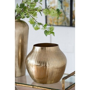 AZL1 Life Concept Decorative Chisel Flower Vase Aluminum Short Round Silhouette Elegant for Home Decor Floral Arrangements, Gold, 18"*18"*15" - 1 of 4
