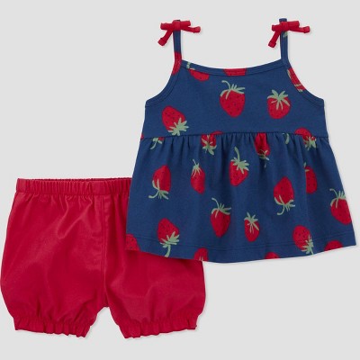 Image of Carter's Just One You® Baby Girls' Strawberry Top & Bottom Set - Navy Blue/Red 12M