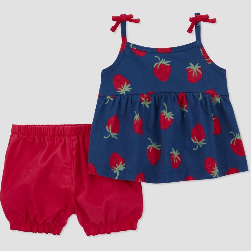 Carter's Just One You® Baby Girls' Strawberry Top & Bottom Set - Navy Blue/Red, 1 of 5