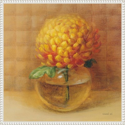 22"x22" Yellow Chrysanthemum in Glass Framed Canvas Print