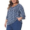 Agnes Orinda Women's Plus Size Floral Print V Neck Tiered Ruffle 3/4 Sleeve Casual Blouse - image 2 of 4