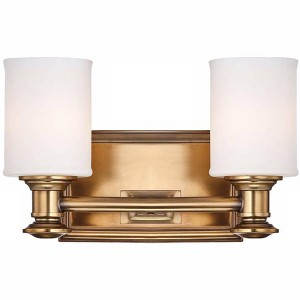 Minka Lavery Industrial Wall Light Sconce Liberty Gold Hardwired 11 1/4" 2-Light Fixture Etched Opal Glass for Bedroom Bathroom - 1 of 2
