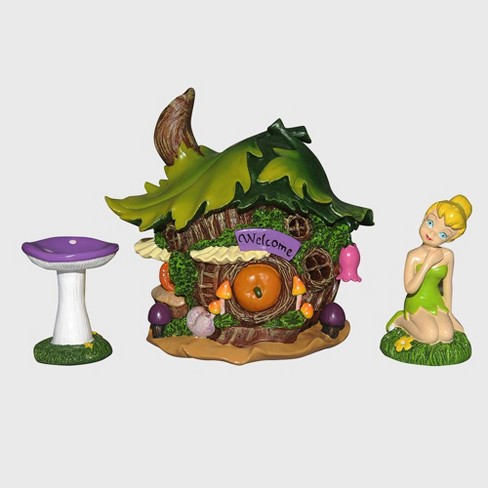 Disney Tinker Bell Miniature Resin Garden Set With Solar Tree House