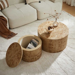 2-Piece Round Coffee Table with Nesting Tables, Modern Accent Tables Set with Storage and Burl Wood Veneer for Living Room - Koiai - 1 of 4